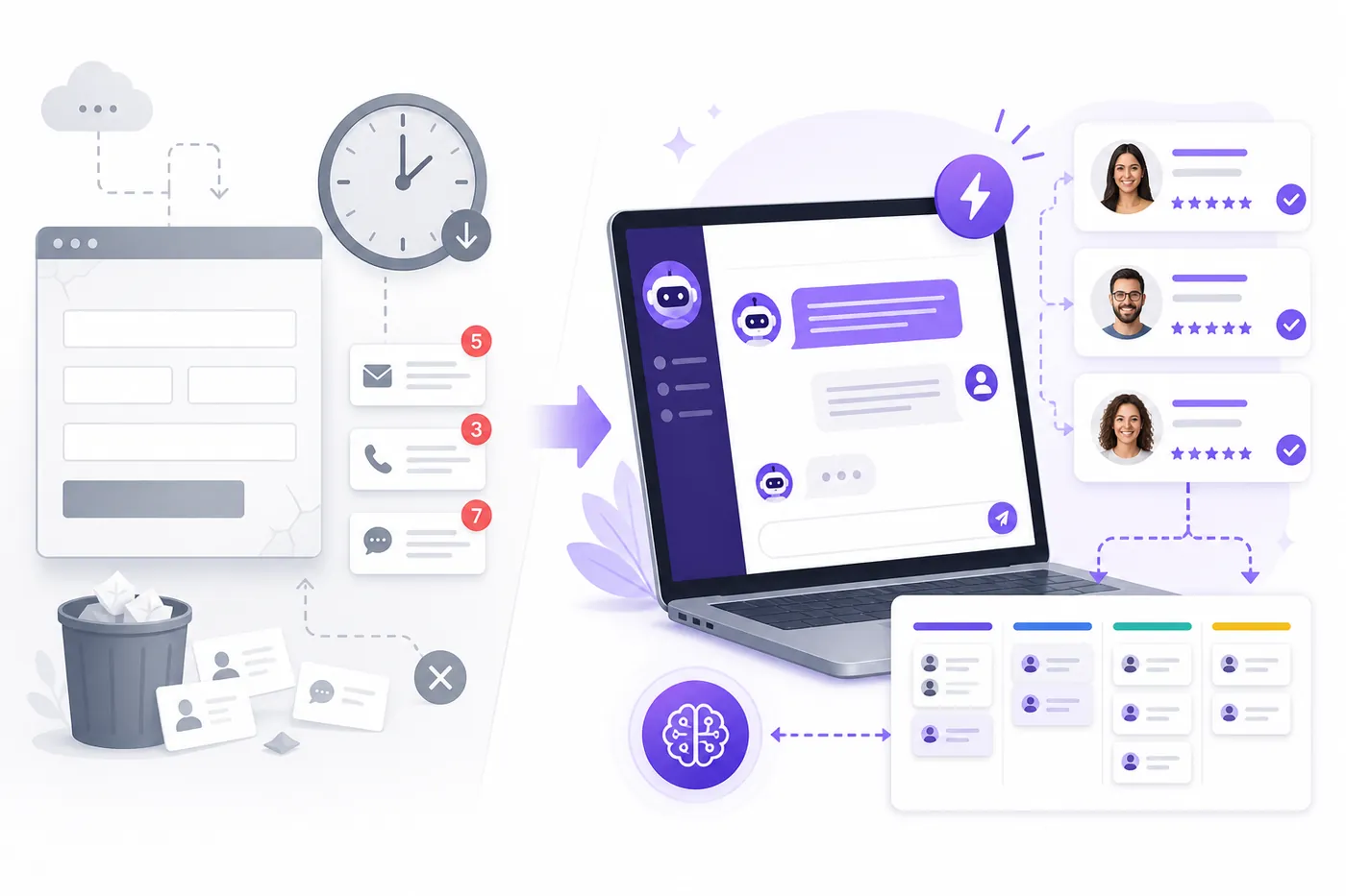 Manual forms and slow follow-ups replaced by AI chatbot converting visitors into qualified leads